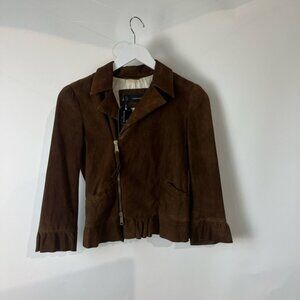 DSQUARED2 Suede Ruffle-Trim Moto Jacket